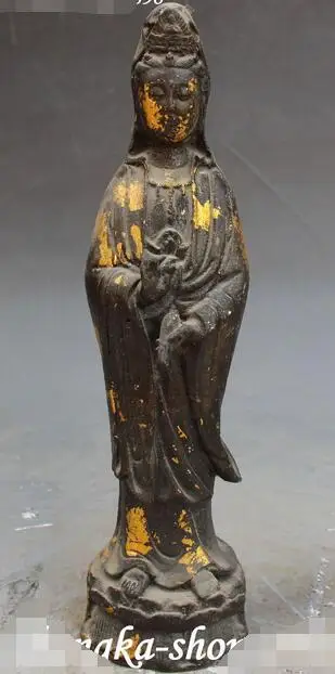 

Old China Antique Bronze Gilt Stand Kwan-yin Guan Yin Goddess Bodhisattva Statue
