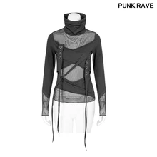 Женский Готический портной сети мульти сплит футболка сетка строчка тонкий профиль несколько штук дизайн футболка Панк RAVE T-480