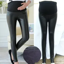 YWHUANSEN PU Leder Schwangere frauen Leggings Herbst Winter Warme Hosen Für Femme Enceint Plus Dünne Samt Einstellbare Hohe Taille