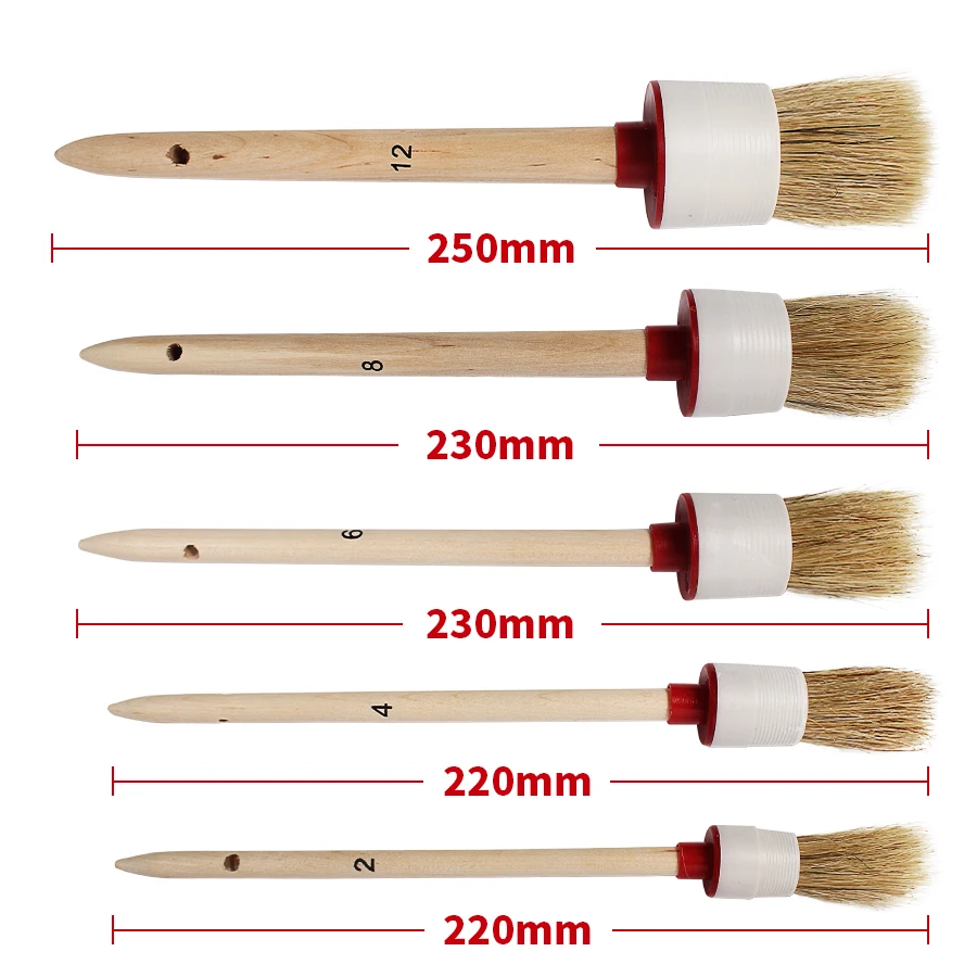 5PCS Soft Car Detailing Brushes Accessory Wood HandleDetailing Brushes