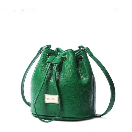 Модная мини-женская сумка-мешок из искусственной кожи, маленькая сумка на плечо, сумка-мессенджер, застежка на шнурке 18*17 см - Цвет: Зеленый