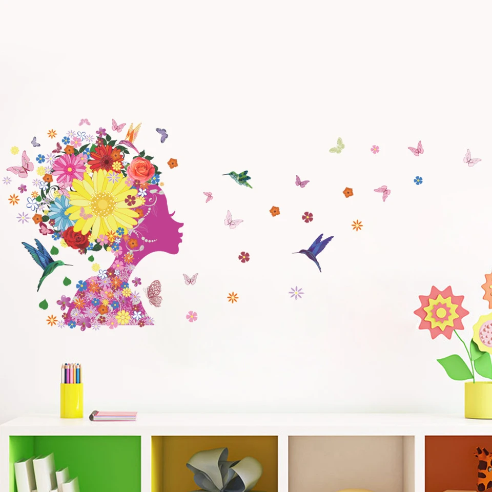 DIY романтическое перо наклейки на стену для детской комнаты девушки комнаты спальни Декор цветок дерево настенные наклейки обои Гостиная