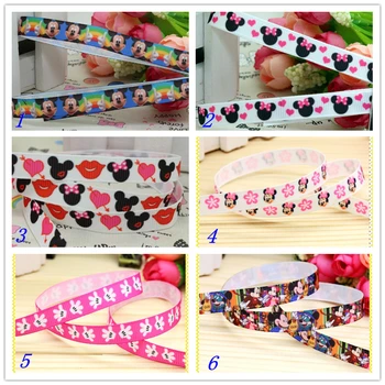 

3/8'' Free shipping minnie mickey printed grosgrain ribbon hair bow headwear party decoration wholesale OEM 9mm D167