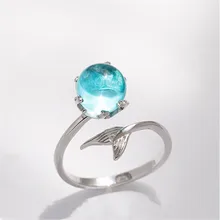 Zn anel ajustável para o casamento feminino noivado banhado a prata anel de dedo jóias elegante personalidade design sereia