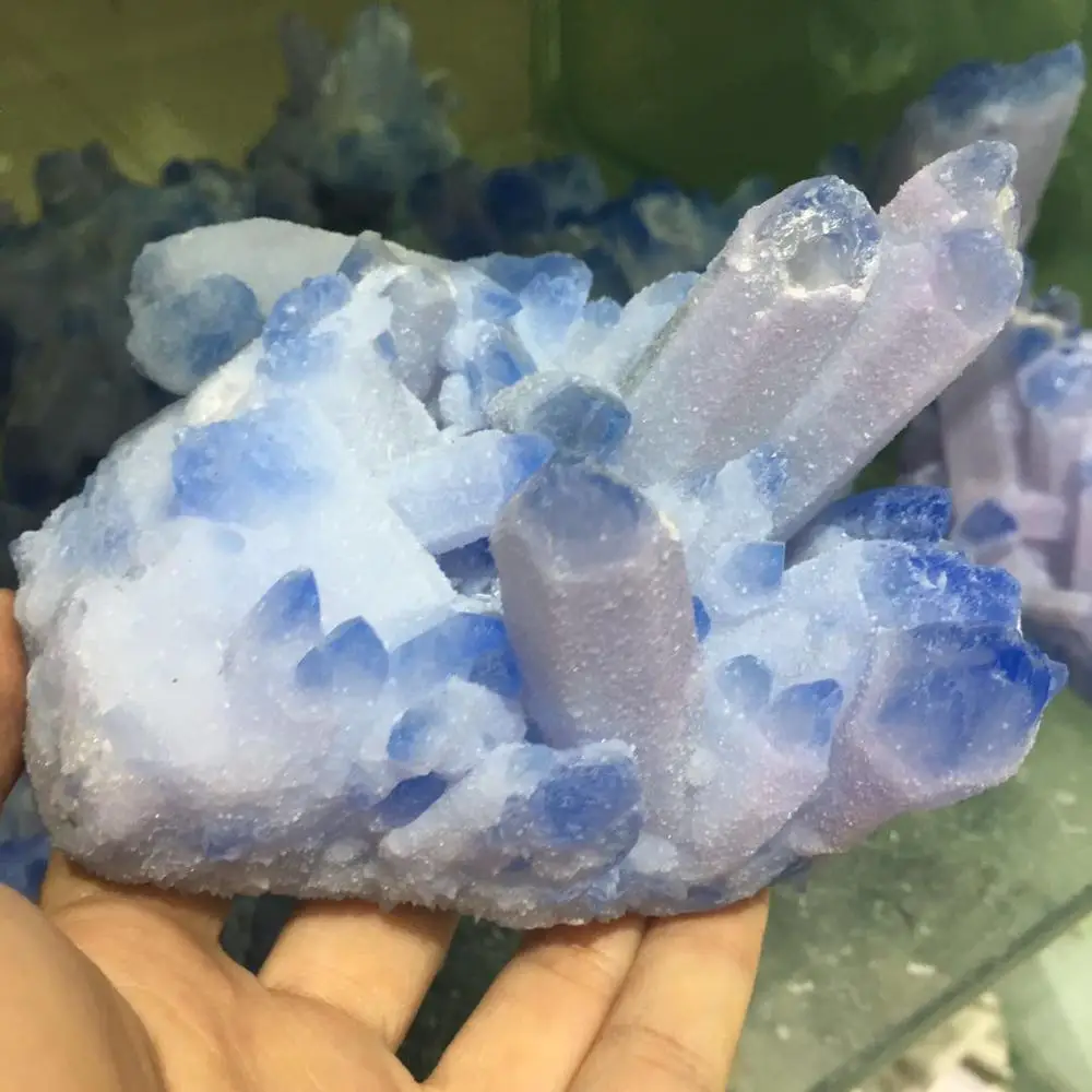 Лучший! Редкий натуральный синий Призрак гроздь кристаллов кварца аура кварцевый кристалл титана висмута кремния образец