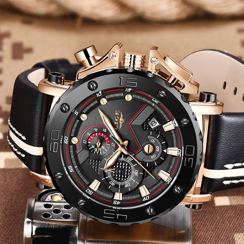 Relogio Masculino LIGE спортивный хронограф мужские s часы лучший бренд повседневные кожаные водонепроницаемые кварцевые часы с датой мужские часы+ коробка