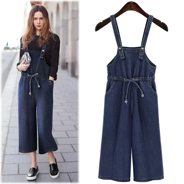 

4xl plus big size jeans panty women spring summer autumn 2017 strap denim wide-legged trousers suspenders pants female Y0251