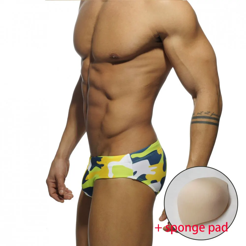 

Low Waist Men's Swim Trunks with Pad Camoflage Print Boxer Briefs Swimming Swim Shorts Swimwear Pants Swim briefs Plus Size
