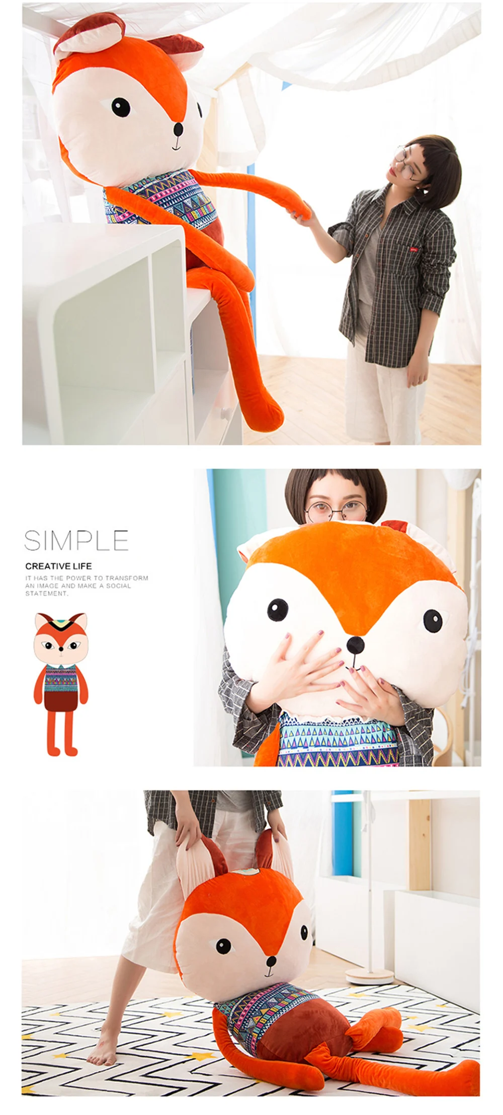 Fancytrader Big Creative Funny Sleeping Pillow Doll Soft Long Animals Fox Bear Cat Toys 150cm Nice Gifts19
