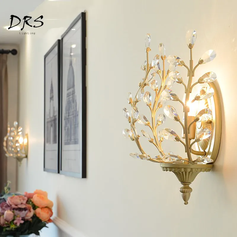 

American Country Crystal Wall Lights Nordic Bedroom Bedside Lamp Retro Corridor Background Wall Luminaria Lustres Iron Wall Lamp