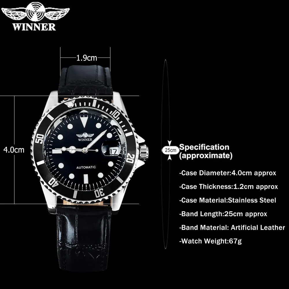 WINNER popular brand men luxury automatic self wind watches creative case black dial male leather band Relogio masculino