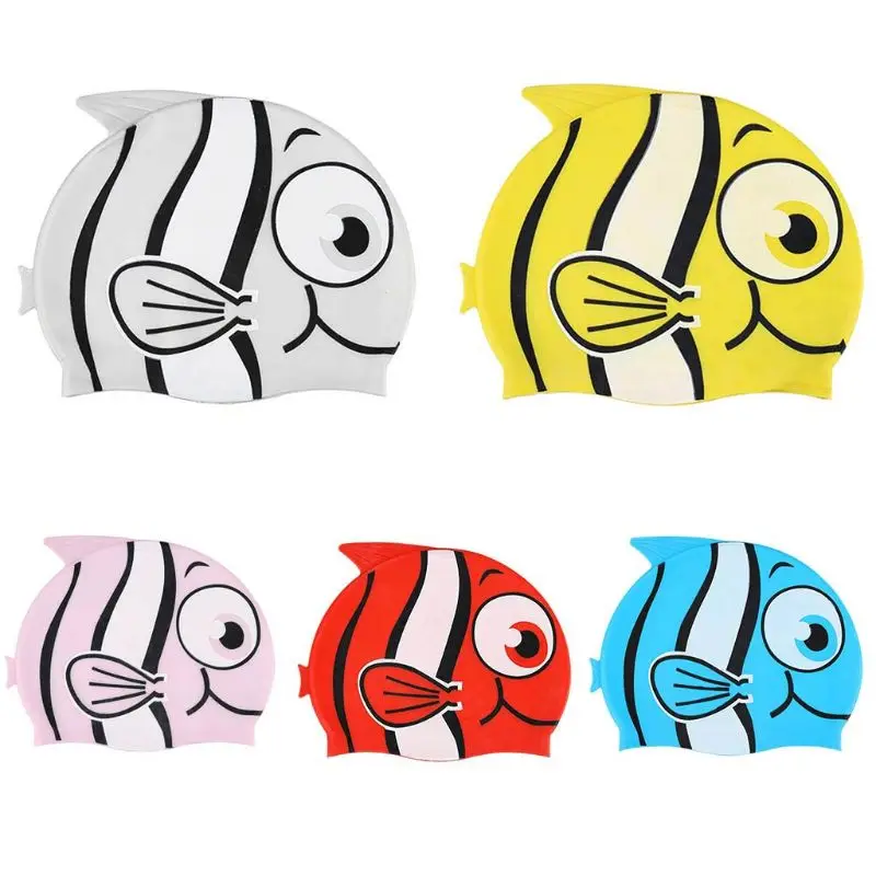 

Children Boy Girl Swimming Cap Silicone Diving Waterproof Sun Protect Cute Cartoon Fish Hat