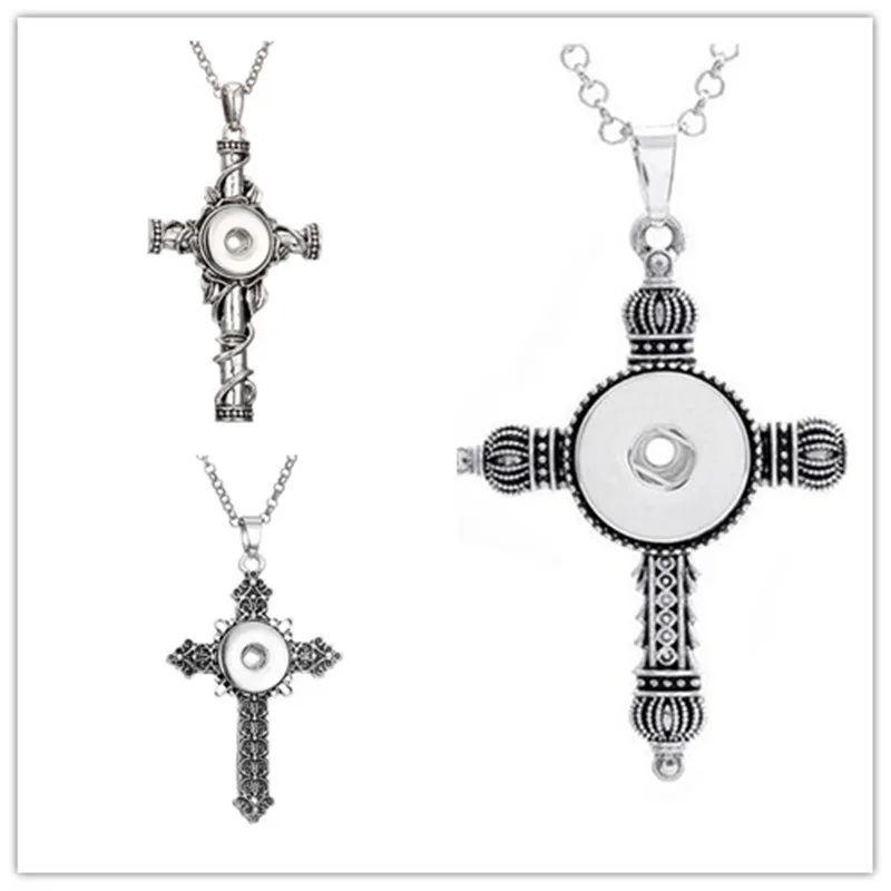 18MM Metal Snap Button Jewelry Cross Pendant Necklace For Women Men's