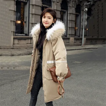 

New High Quality Coats women 2019 winter warm long sleeves parka Cotton jacket Female Big fur collar hooded Outerwear coat YH359