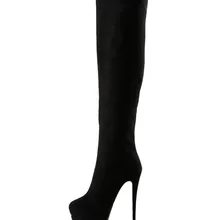 Очаровательные черные флоковые женские Высота платформы по колено осенние сапоги на шпильках и на молнии размер 17 женская обувь Nancyjayjii