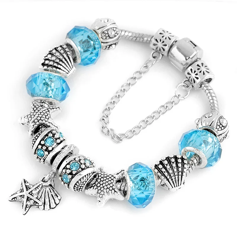 Hot Fashion Heart Key Tortoise Charm Bracelet Blue Crystal Gl Hot Fashion Heart Key Tortoise Charm Bracelet Blue Crystal Gl Beads Pandora Bracelets Bangles For Women Jewelry Gift In From