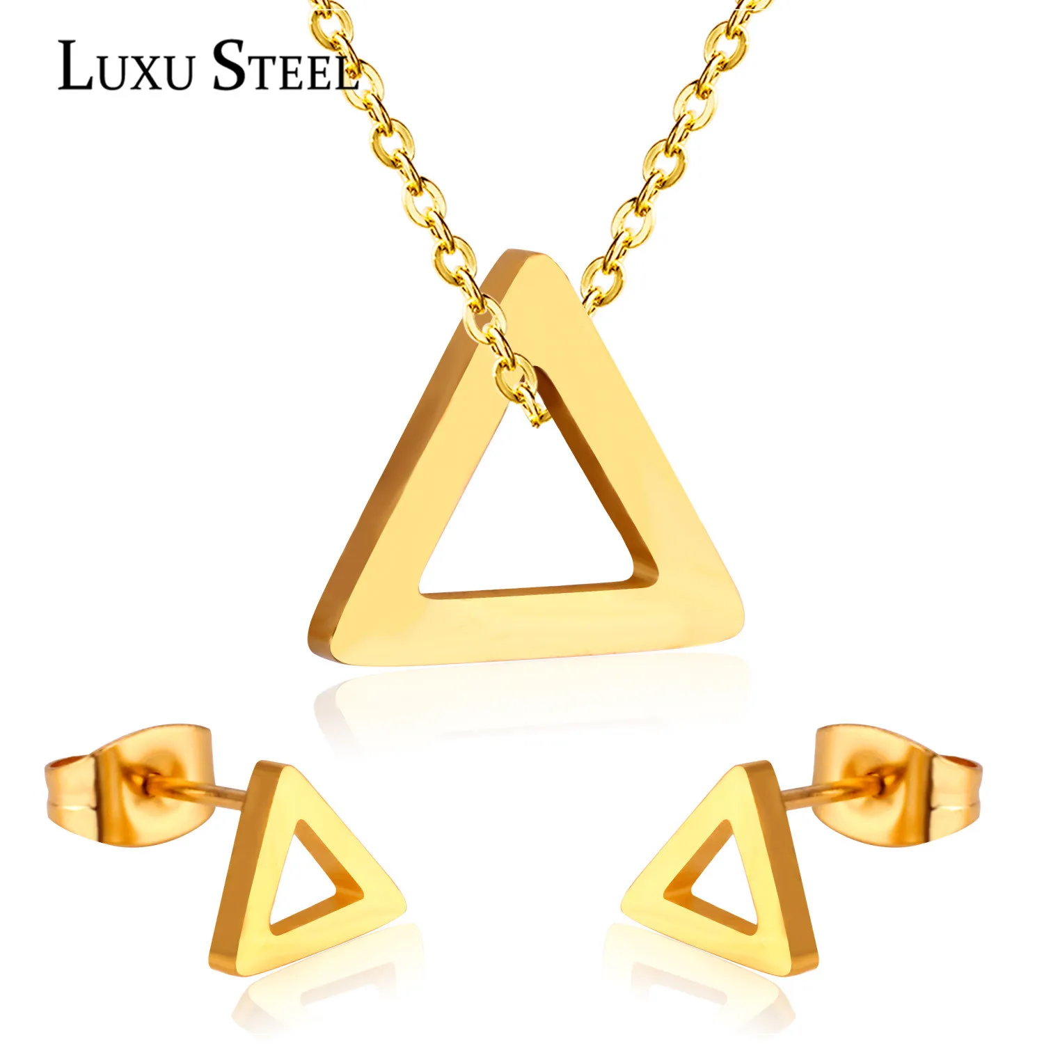 Комплект из колье и серёг с геометрической подвеской|jewelry sets gold|stainless steel jewelry setsteel