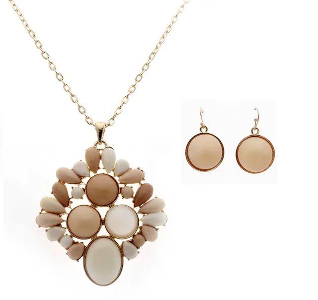 beige resin long necklaces and earrings set fashion jewelry set
