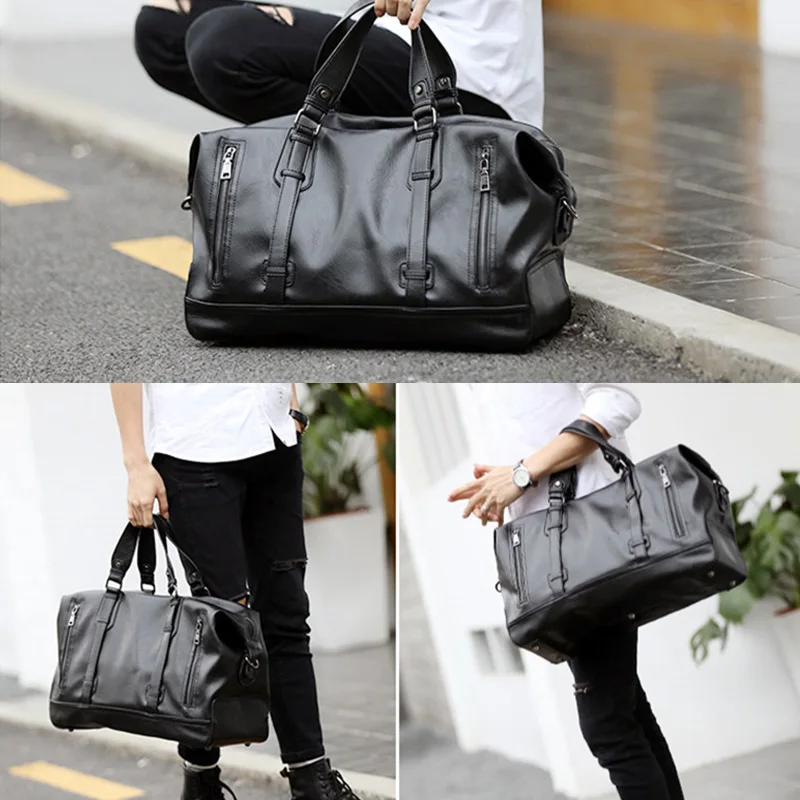 Fashion Mens PU Leather Travel Bag Vintage Duffle Handbags Large Business Luggage Handbag with Shoulder Strap sac