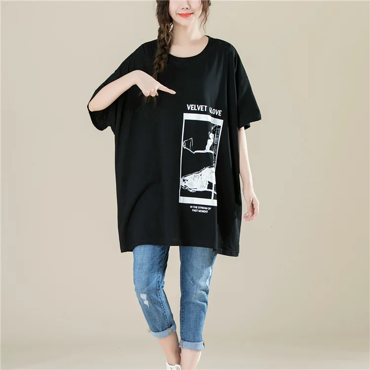 2018 Summer Loose Batwing Sleeve Oversize Women T Shirt Harajuku Style Print Half Sleeve Tops Plus Size White Black T Shirt