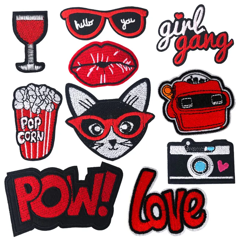 

Red Patch on Clothes Stripe for Clothing Embroidery Iron on Applique on Clothes Stickers DIY Badge Patchwork Accessories Girl