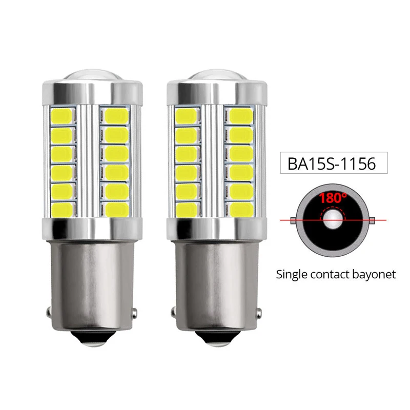 2 шт. автомобильный световой сигнал 1156 BA15S BAUS15S P21W светодиодный поворота Стоп-сигнал заднего фонаря 33SMD 5730 светодиодный авто задний Реверс лампы r5w - Испускаемый цвет: BA15S  WHITE