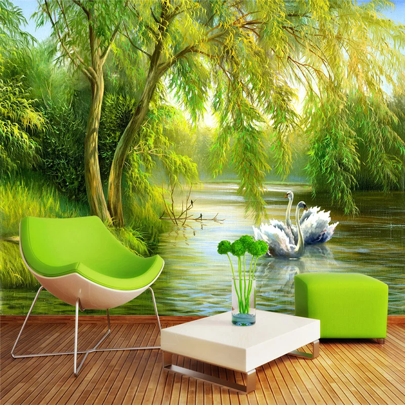 Пользовательские Настенные обои 3D лес Лебединое озеро природа пейзаж фото обои Гостиная ТВ диван фон стены домашний декор рулоны