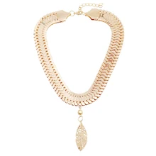 Fashion Women Metal Crystal Leaf Pendant Collar Choker Chain Necklace Jewelry