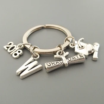 

2018 Senior year Keyring trencher cap Keychain diploma Keyfob Keysholder Class of Keysholder Keydangle 26Initail keyring