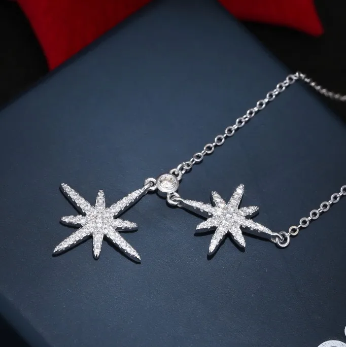

New S925 sterling silver double star micro-chain bracelet jewelry gift GCF15