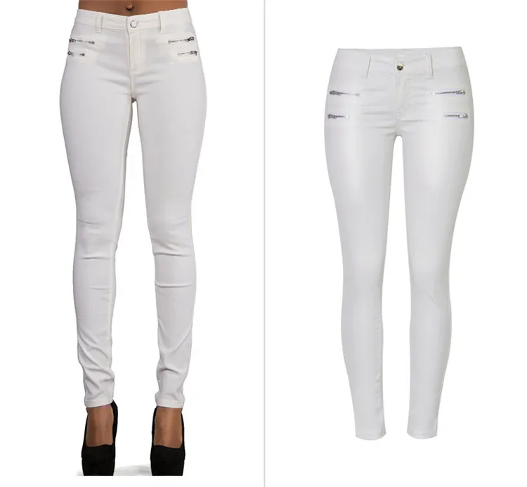 HCYO Для женщин низкая талия брюки тонкие обтягивающие брюки белое покрытие Штаны из искусственной кожи Для женщин с покрытием джинсовые