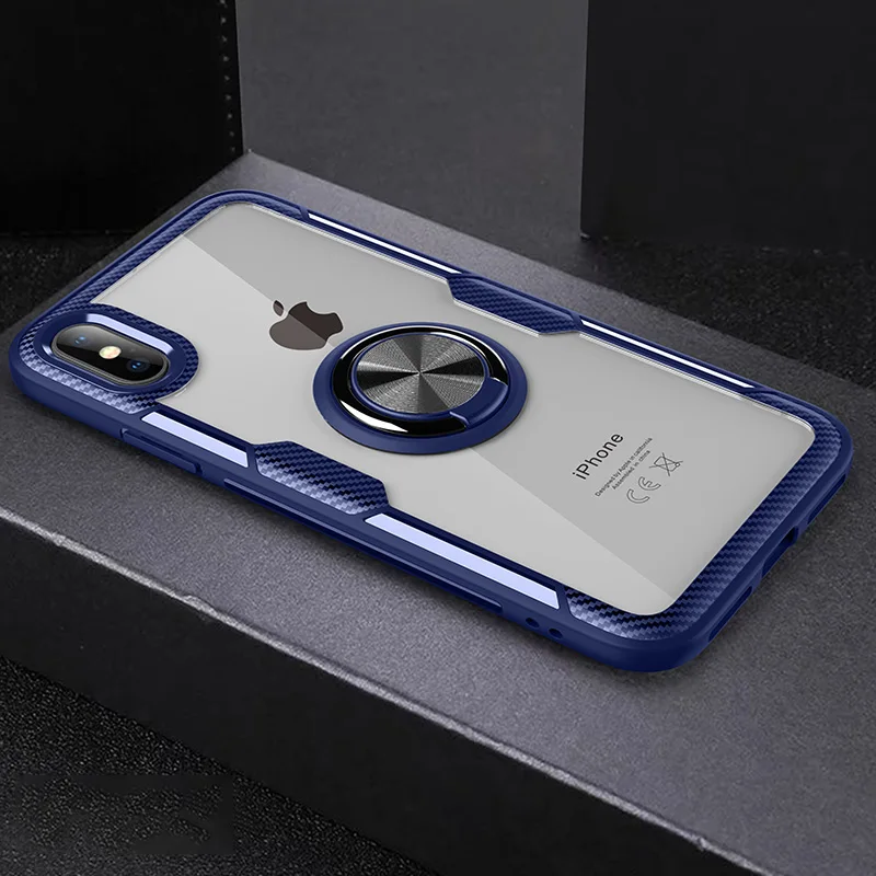 ZNP Luxury Magnetic Ring Stand Phone Case For iPhone 6 6s 7 8 Plus X Holder Full Cover Cases For iPhone X XS Max XR Case Shell - Цвет: Blue-Black Ring