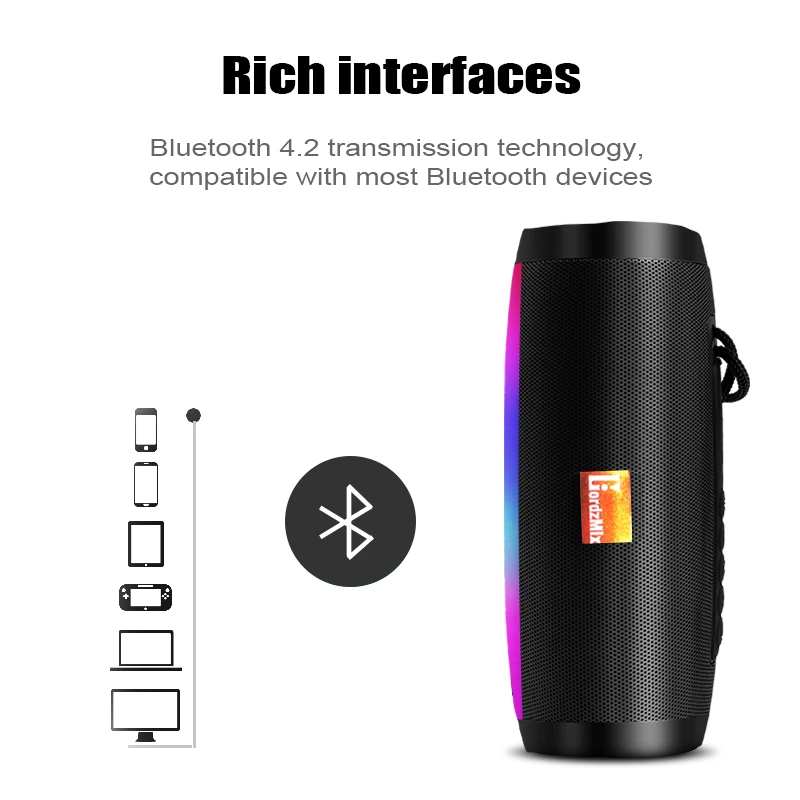 Беспроводная Bluetooth колонка водонепроницаемая Спортивная с цветным светом