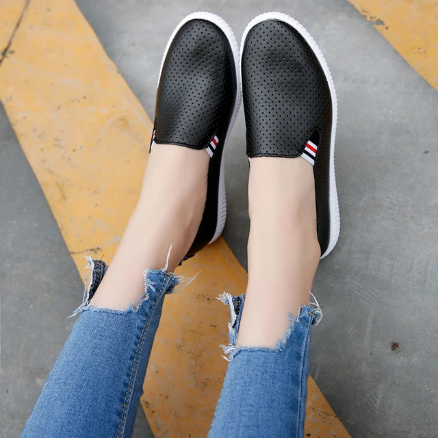 Pu Leather Slip on Shoes Loafers Women's Apparel Women's Shoes color: Black|White