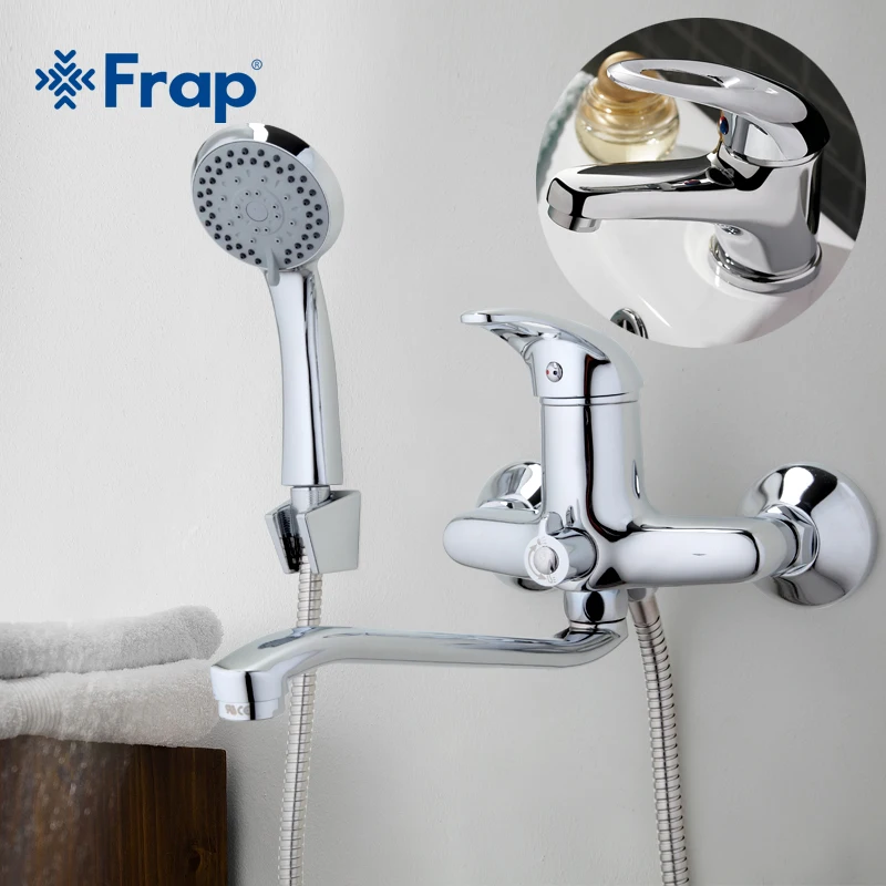 FRAP 300mm Outlet pipe Chrome Bathtub shower faucet with bathroom basin
