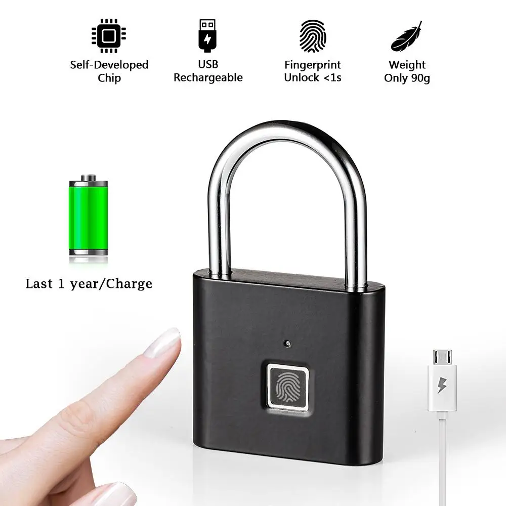 Ни один Keyless USB Перезаряжаемый биометрический дверной замок умный замок Быстрый разблокировка цинковый сплав металлический