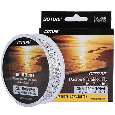 Goture 8 Strands Fly Fishing Backing Line 100M/109YRD 20LB 30LB Dacron Braided Fly Fishing Line Carp Bass Trout Fishing Tackles - Цвет: White Black