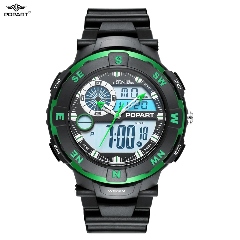 

POPART Outdoor Sport Watches For Men Waterproof Electronic LED Digital Quartz Watch Dual Display Wristwatches Relogio Masculino