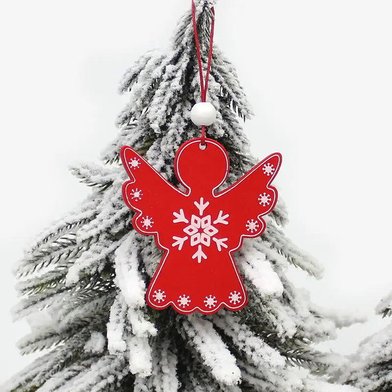 HUADODO 6Pcs Creative Printing Wooden Christmas Pendants Ornaments for Xmas Tree Hanging Ornament Party Christmas Decoration - Color: Angel