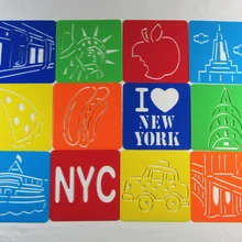 12 видов конструкций/лот. Трафареты для жизни НьюЙорк, художественный шаблон, краски игрушки, детские игрушки, Ранние развивающие игрушки, подарок на день рождения, 12,8x12,8x0,06 см