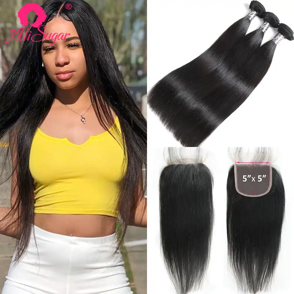 Ali Sugar Hair Peruvian Hair Bundles With Closure 5 5 Lace