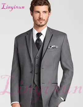 

Linyixun 2018 single Breasted grey Tailcoat Groom men suit Tuxedos Notch Lapel Groomsmen Man Mens Wedding Suits