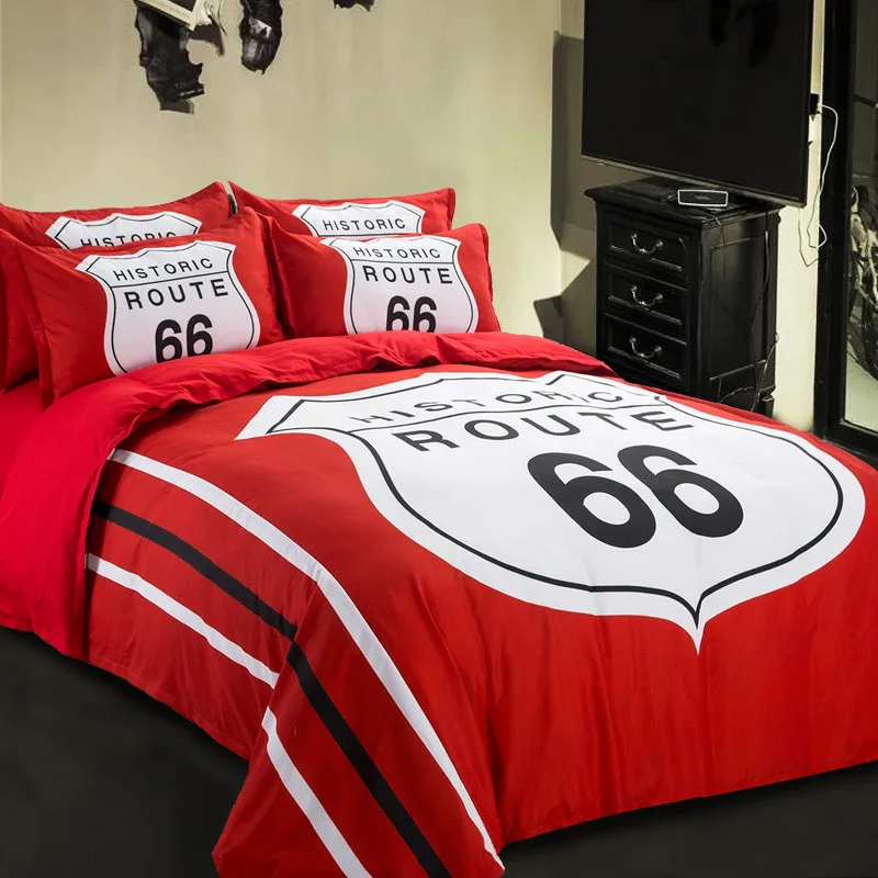 XYZLS Route 66 Комплект постельного белья из хлопка черного цвета с рисунком королевы в