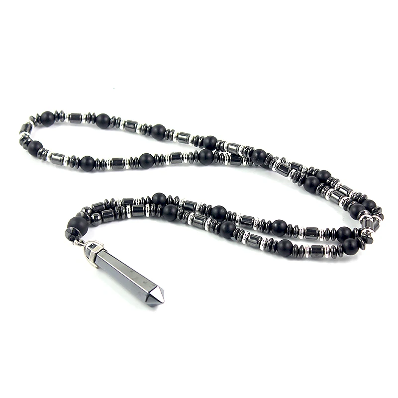 Дизайн черное мужское длинное ожерелье 8 мм матовые черные каменные бусины гематит модные ювелирные изделия