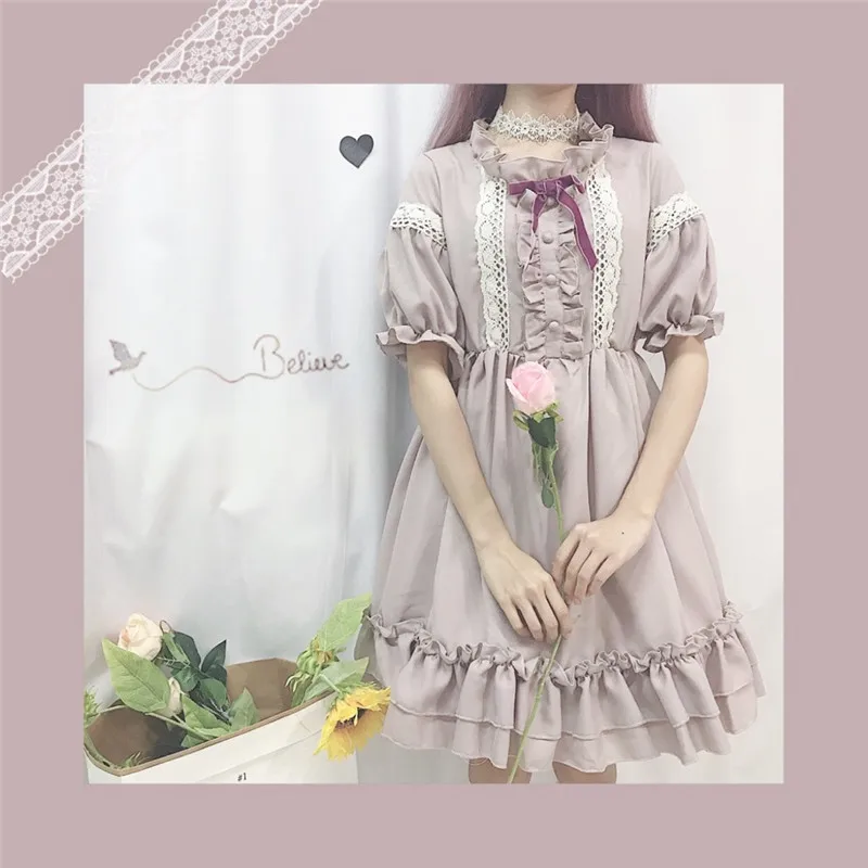 Kawaii, платье в японском стиле Лолиты, платье для женщин, мягкое, для девочек, милое, грибковое, кружевной фонарь, рукава, платье феи