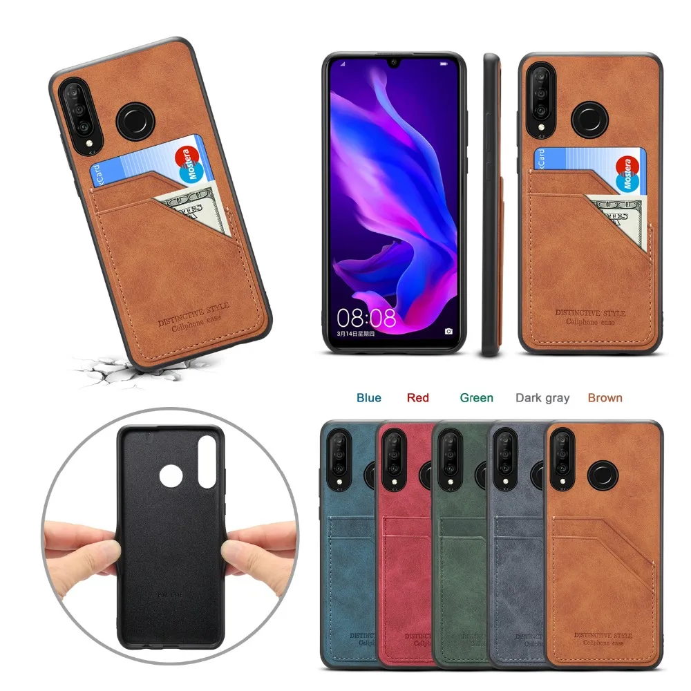 

PU Leather Card Slots Back Case for Huawei P30 Lite Capa Retro Leather Back Cover for Huawei P30 Pro case coque fundas