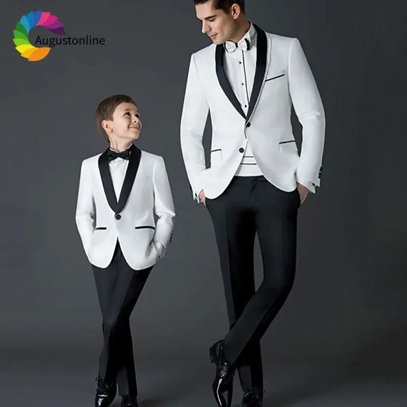 New Arrival Slim Groom Tuxedo White Men Wedding Suits Black Shawl Lapel Tailored Best Man Blazer Masculino 2Piece Jacket Pants