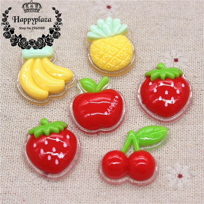 

10pcs Kawaii Simulation Fruit Resin Transparent Bottom Flatback Cabochon Food Art Supply Decoration Charm Craft DIY,21*24mm