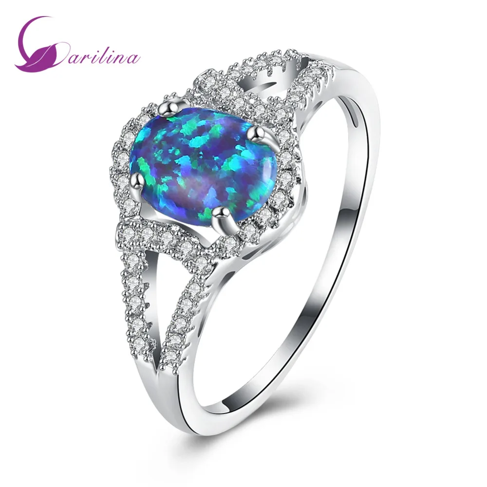 

New Arrival 925 Sterling Silver Elegant Fire Blue Opal Ring With AAA Cubic Zircon Best Gift Wedding Ring R2087