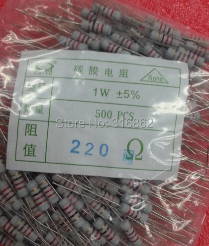 

1W 220R 1W 220OHM Carbon Film Resisto-r 5% 500pcs/LOT Free shipping